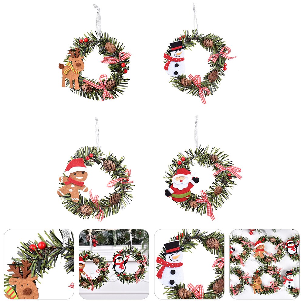 4Pcs Christmas Tree Hanging Wreaths Festival Santa Snowman Hanging Wreaths - Christmas Trees USA