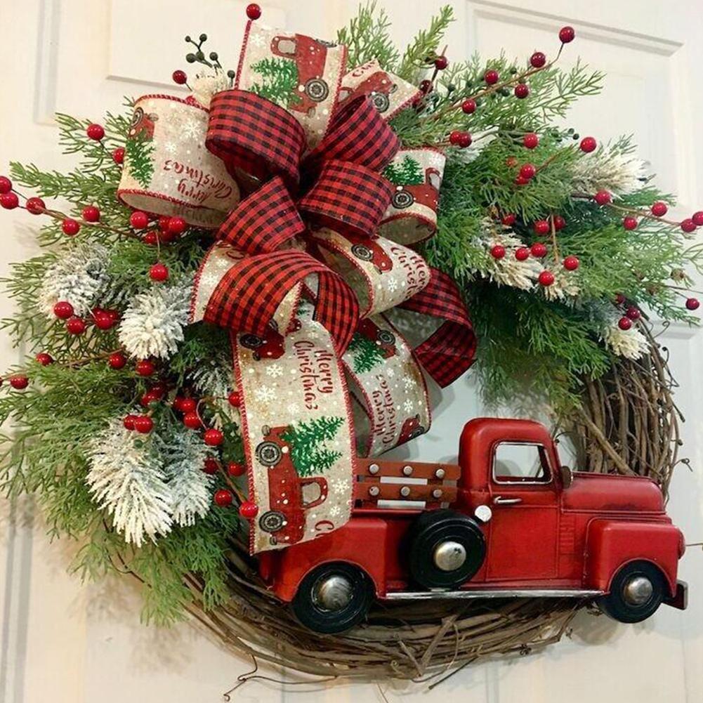 Red Truck Christmas Wreath Creative Pinecone Spruce Christmas Garland - Christmas Trees USA
