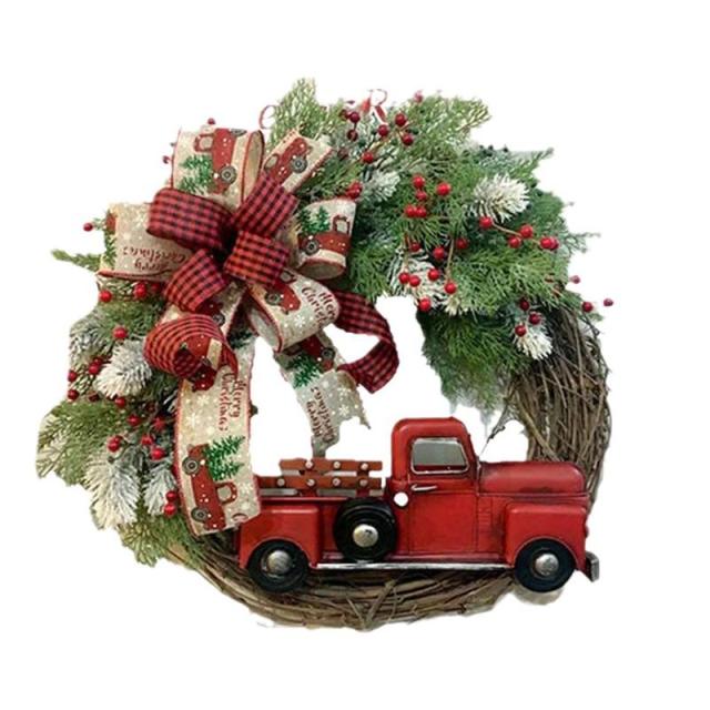 Red Truck Christmas Wreath Creative Pinecone Spruce Christmas Garland - Christmas Trees USA