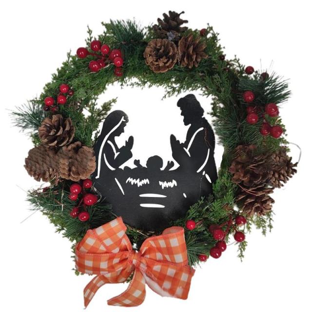 Lighted Nativity Scene Christmas Wreath With Led Light Glowing - Christmas Trees USA