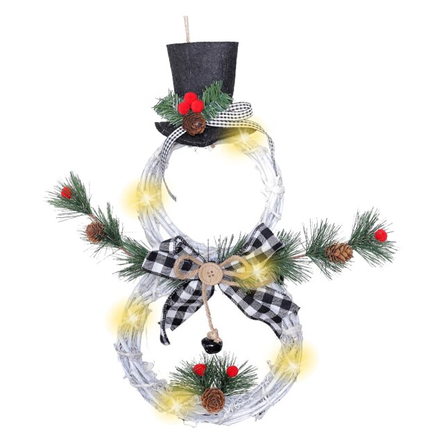 Christmas Wreath With Lights Decoration Snowman Artificial Wreath - Christmas Trees USA