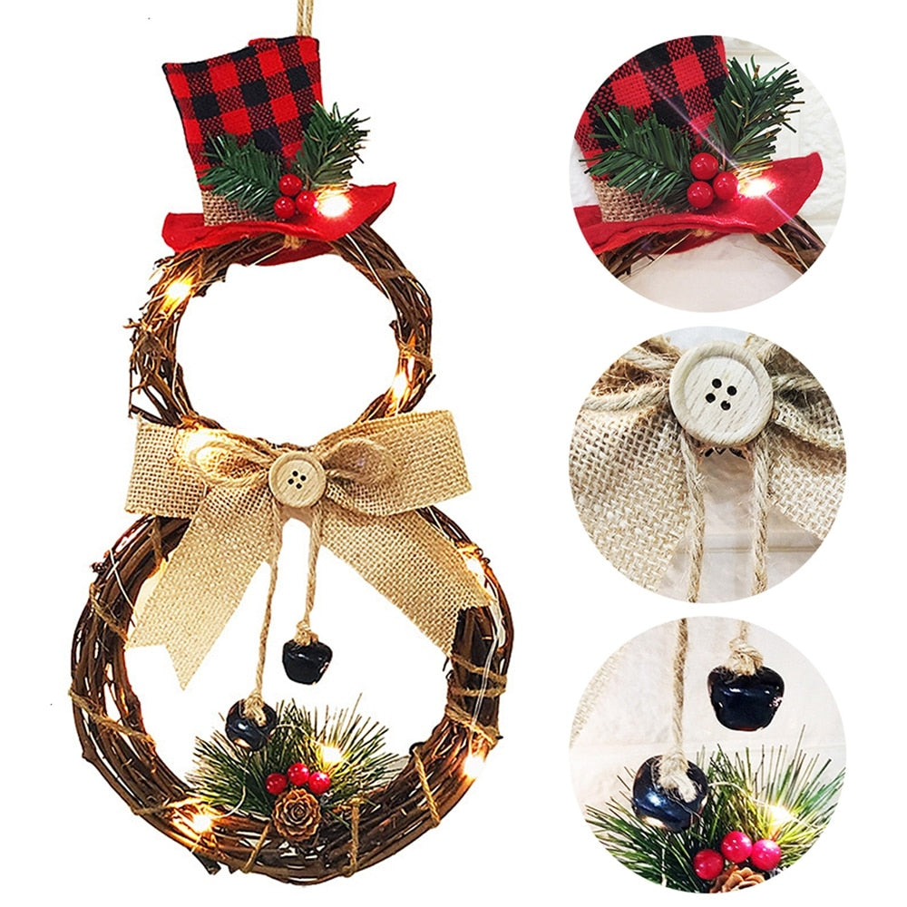LED Christmas Wreath Door Hanging Snowman Wreath - Christmas Trees USA