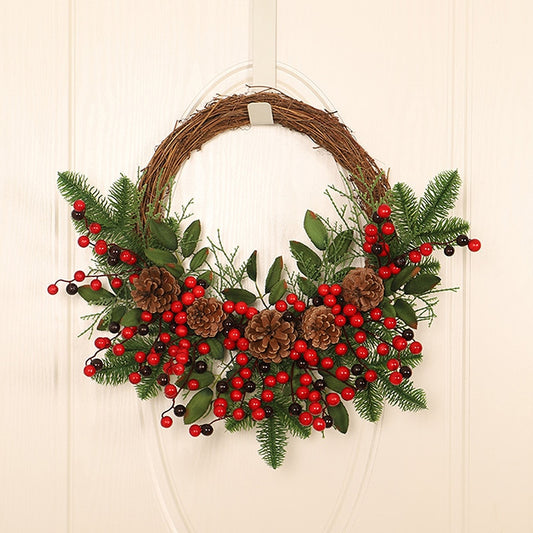 1pc Christmas Rattan Wreath Pine Natural Branches Berries&Pine cones - Christmas Trees USA