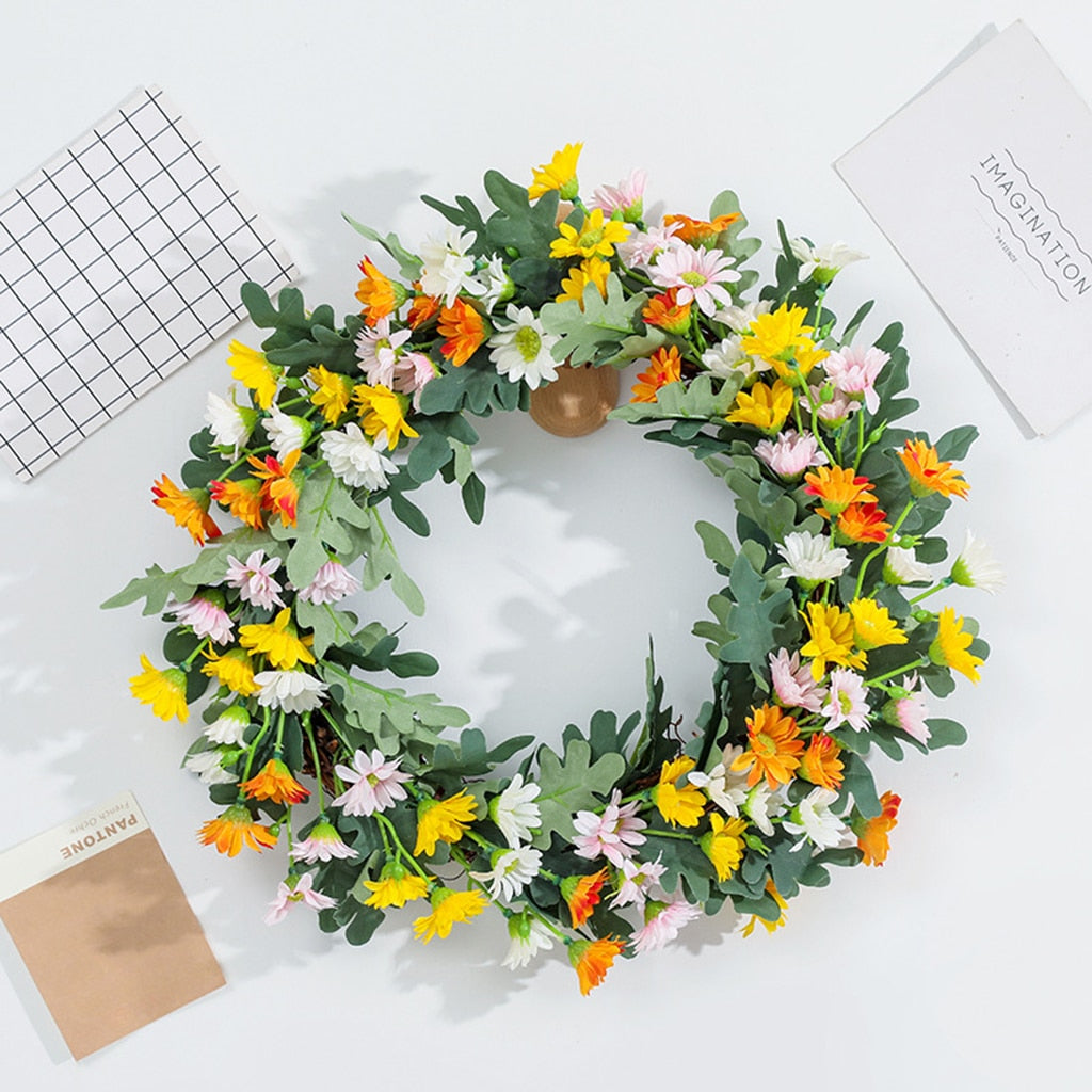 Artificial Daisy Wreath Round Flower Wreath - Christmas Trees USA