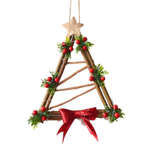 Christmas Wreath Hanging Ornament Decoration Rattan with Bow Pine Cones Brown + Red - Christmas Trees USA