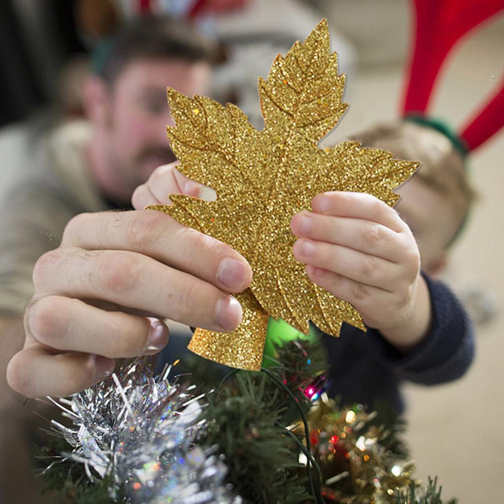 Gold Glitter Christmas Leaf Tree Topper Projector