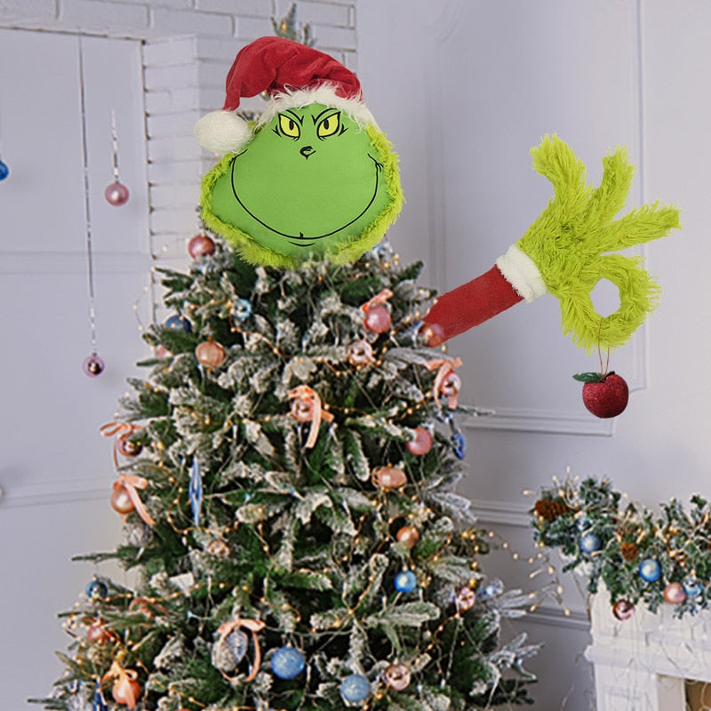 Christmas Furry Green Grinch Head Arm Plush Toy
