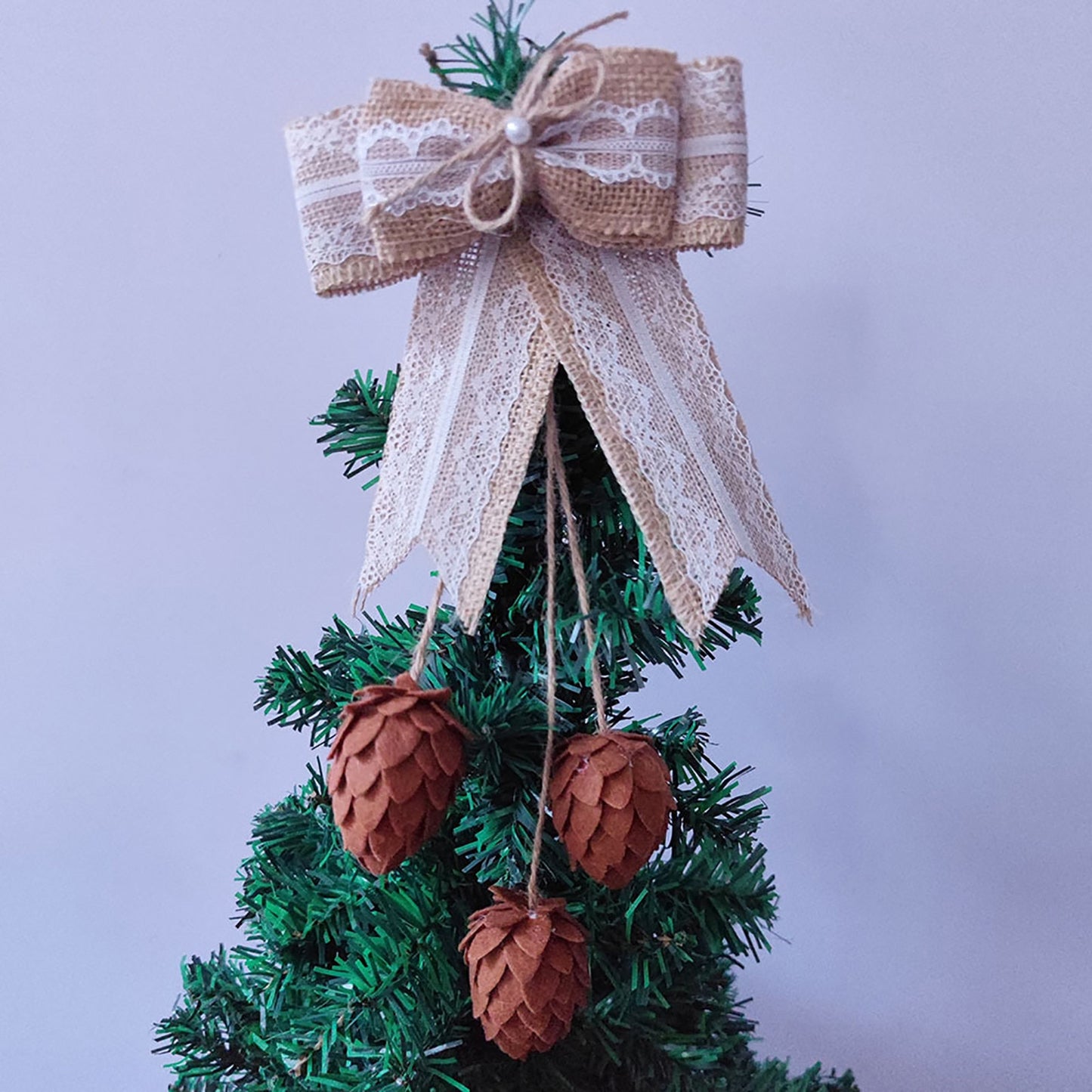Christmas Tree Topper Natural Burlap Rustic Jute Bowknot