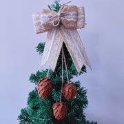 Christmas Tree Topper Natural Burlap Rustic Jute Bowknot