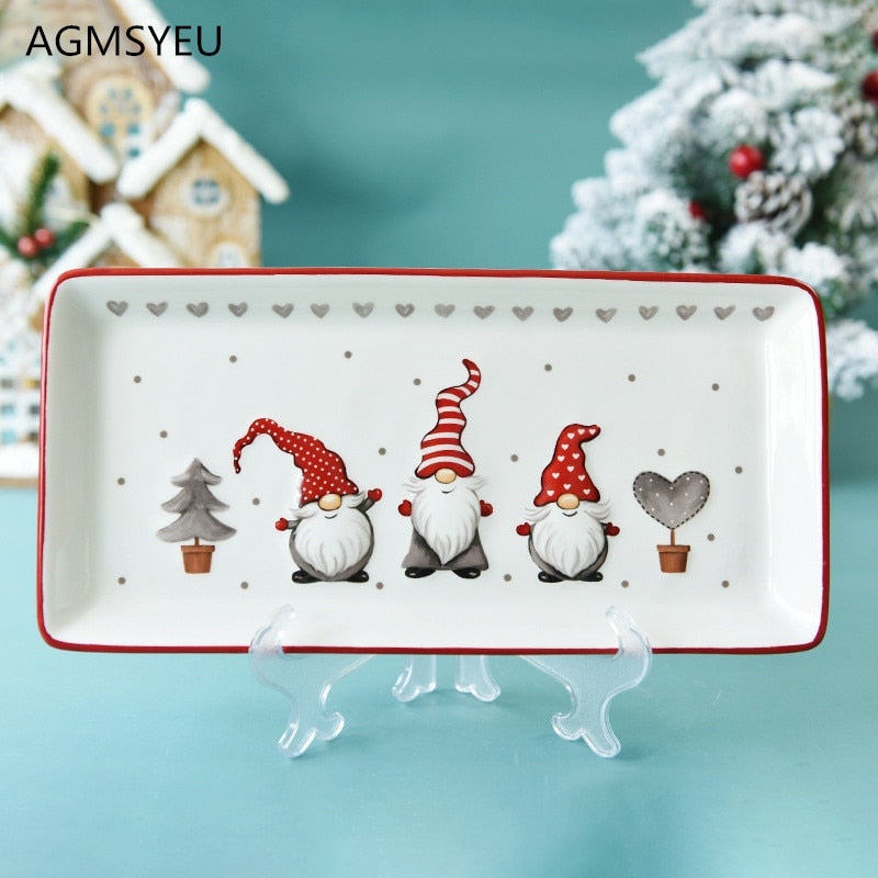 Nordic rectangular Christmas Gift ceramic flat plate