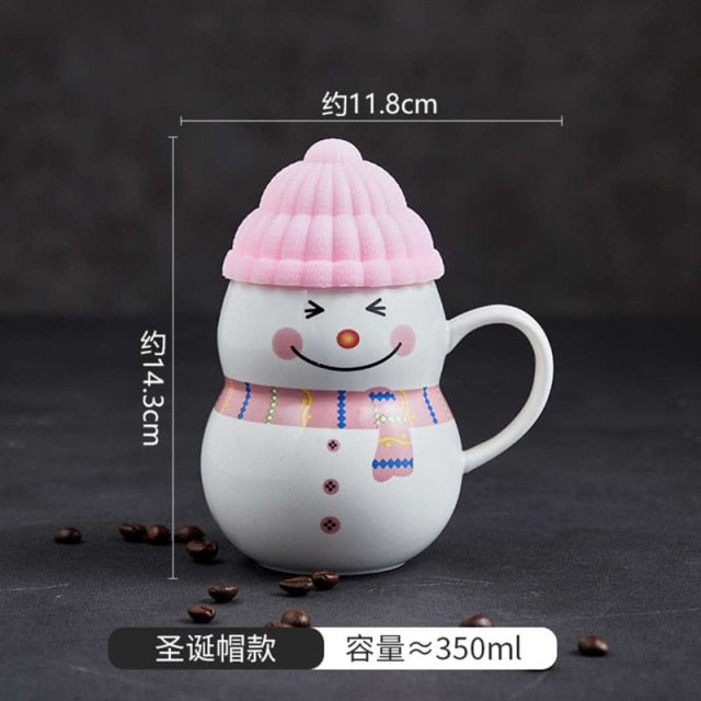 Christmas Snowman Ceramic Mugs Creative Cartoon Water Cup with Lid