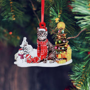 Hand-Painting Wooden Christmas Cat Cute Hanging Ornament