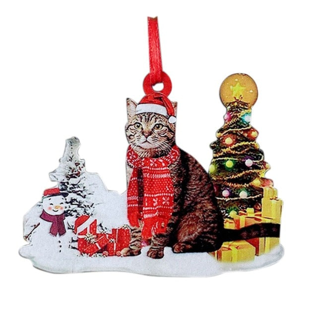 Hand-Painting Wooden Christmas Cat Cute Hanging Ornament