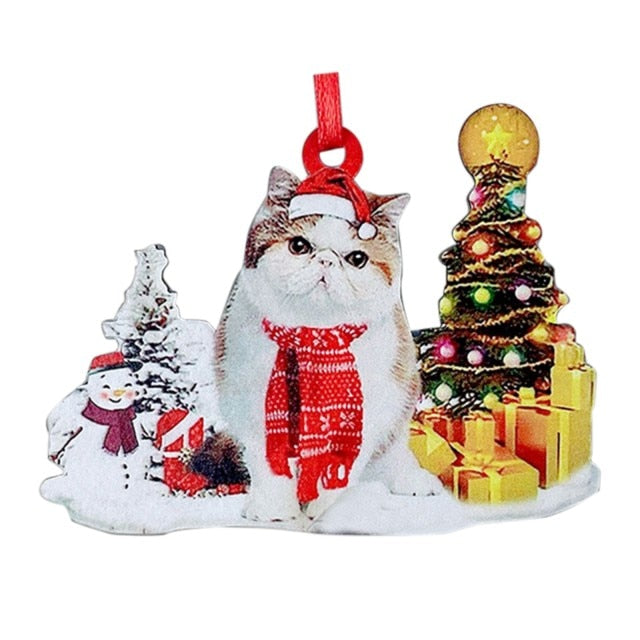 Hand-Painting Wooden Christmas Cat Cute Hanging Ornament