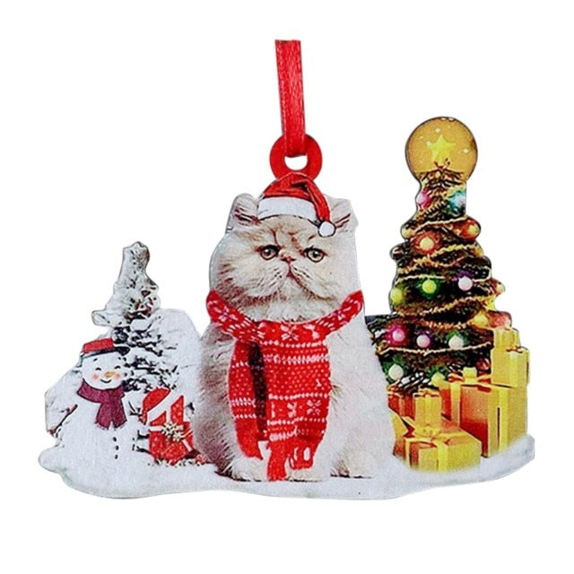 Hand-Painting Wooden Christmas Cat Cute Hanging Ornament