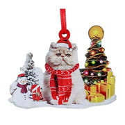 Hand-Painting Wooden Christmas Cat Cute Hanging Ornament