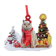 Hand-Painting Wooden Christmas Cat Cute Hanging Ornament