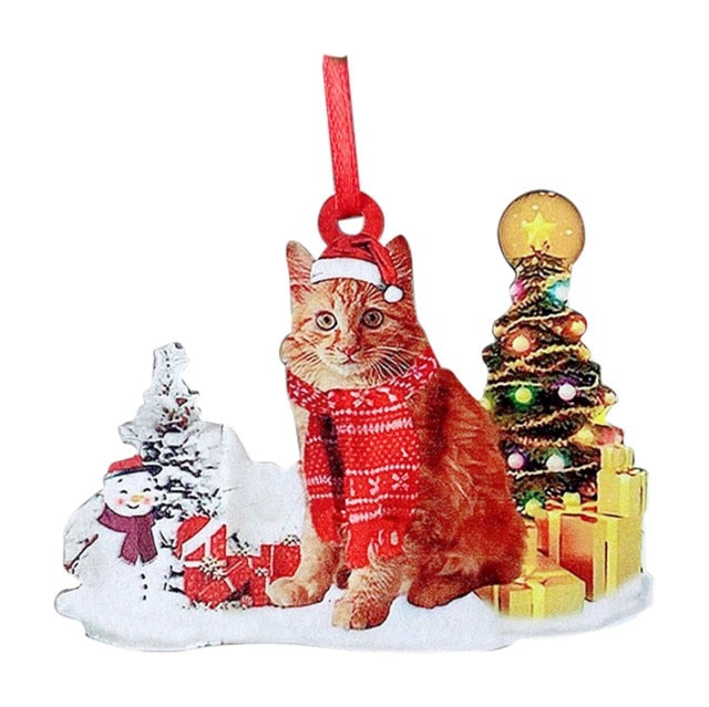 Hand-Painting Wooden Christmas Cat Cute Hanging Ornament