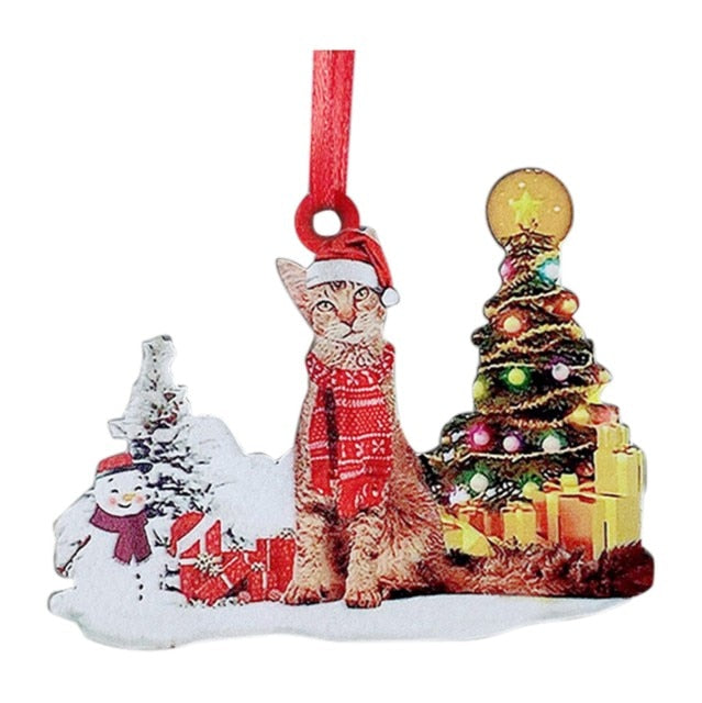 Hand-Painting Wooden Christmas Cat Cute Hanging Ornament