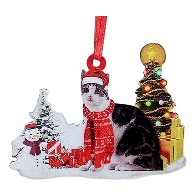 Hand-Painting Wooden Christmas Cat Cute Hanging Ornament