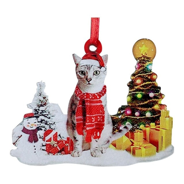 Hand-Painting Wooden Christmas Cat Cute Hanging Ornament