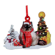Hand-Painting Wooden Christmas Cat Cute Hanging Ornament