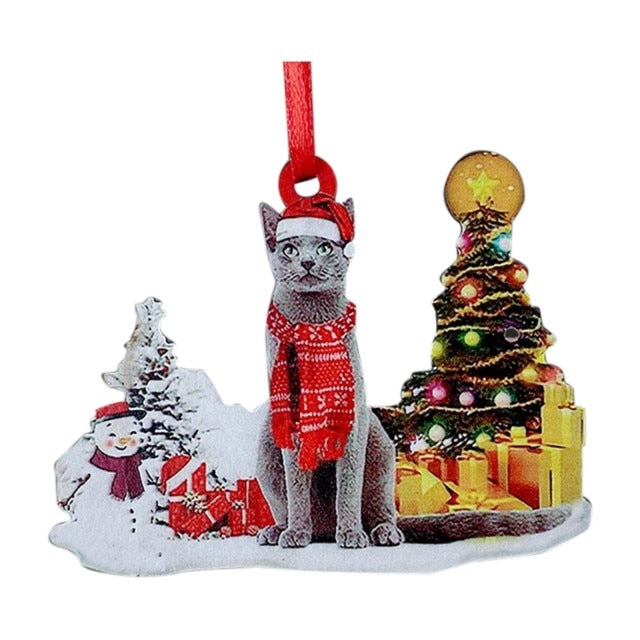 Hand-Painting Wooden Christmas Cat Cute Hanging Ornament