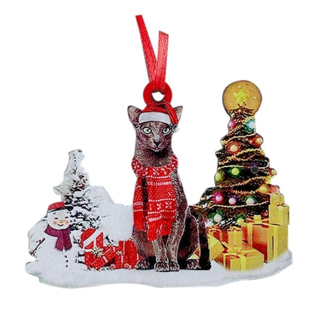 Hand-Painting Wooden Christmas Cat Cute Hanging Ornament