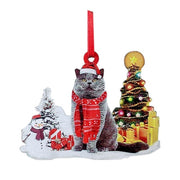 Hand-Painting Wooden Christmas Cat Cute Hanging Ornament