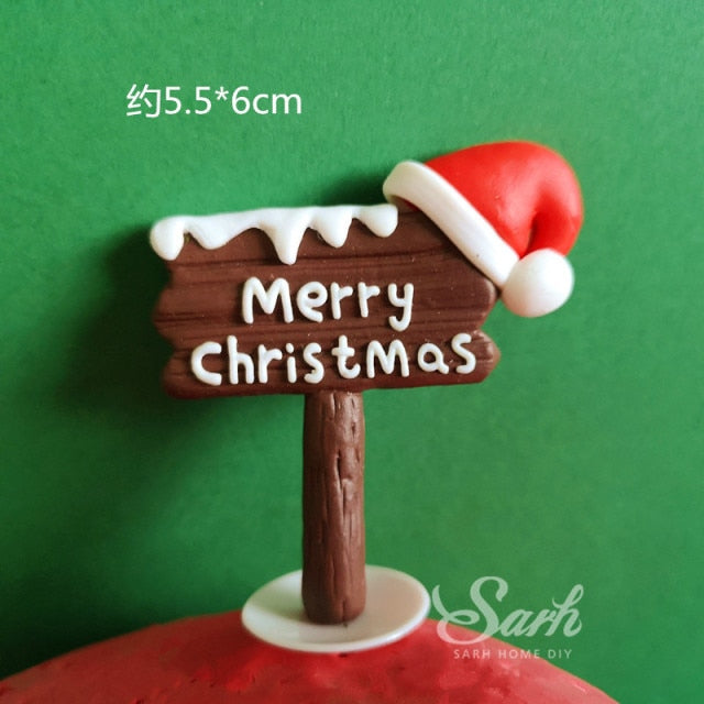 Santa Claus Elk Train Tree Christmas Cake Toppers