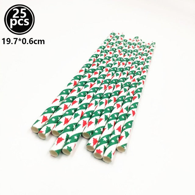 Christmas Themed Printed Paper Straws