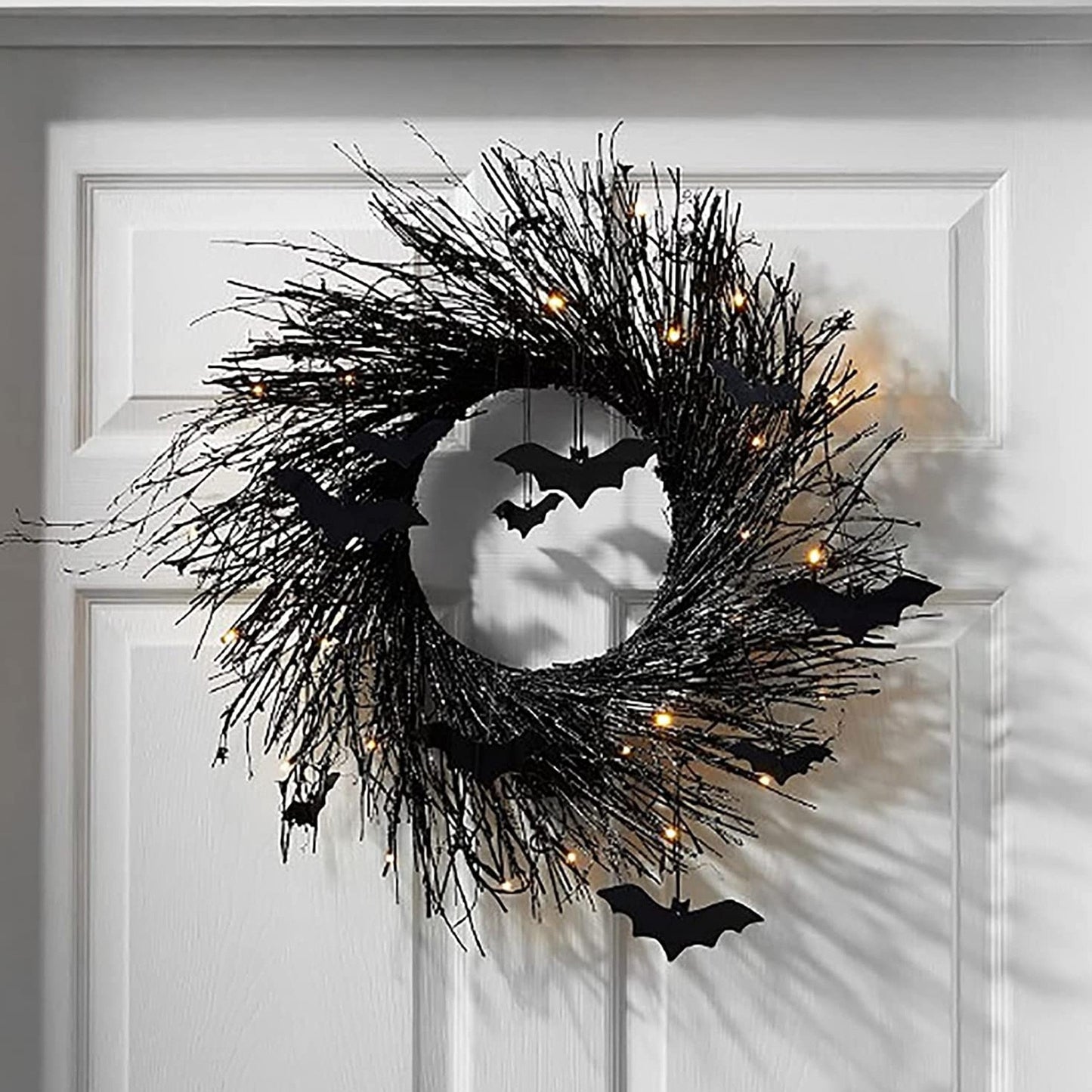Illuminated Christmas Garland Black Bat Rattan Wreath