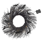 Illuminated Christmas Garland Black Bat Rattan Wreath