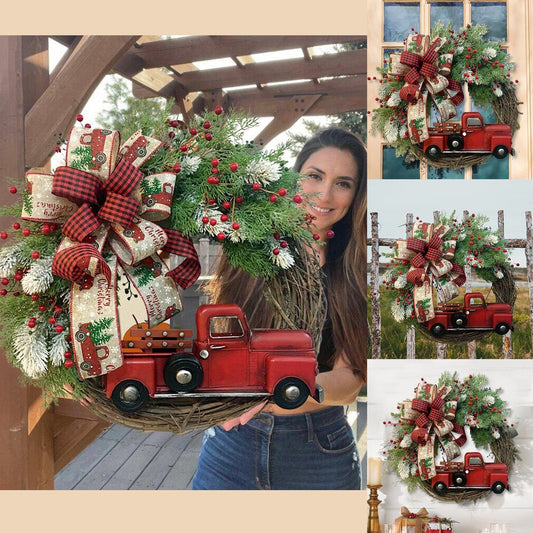 Red Truck Christmas Wreath Window Front Door Decoration