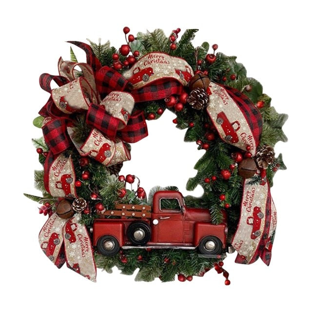 Red Truck Christmas Wreath Window Front Door Decoration