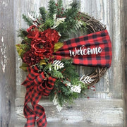 Welcome Rattan Wreaths With Ribbon Flower Bowknot And Message Bag