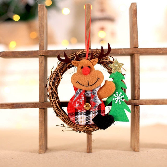 Christmas Small DIY Santa Claus Elk Snowman Door Tree Wreath