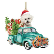 Dog on car Christmas Ornament