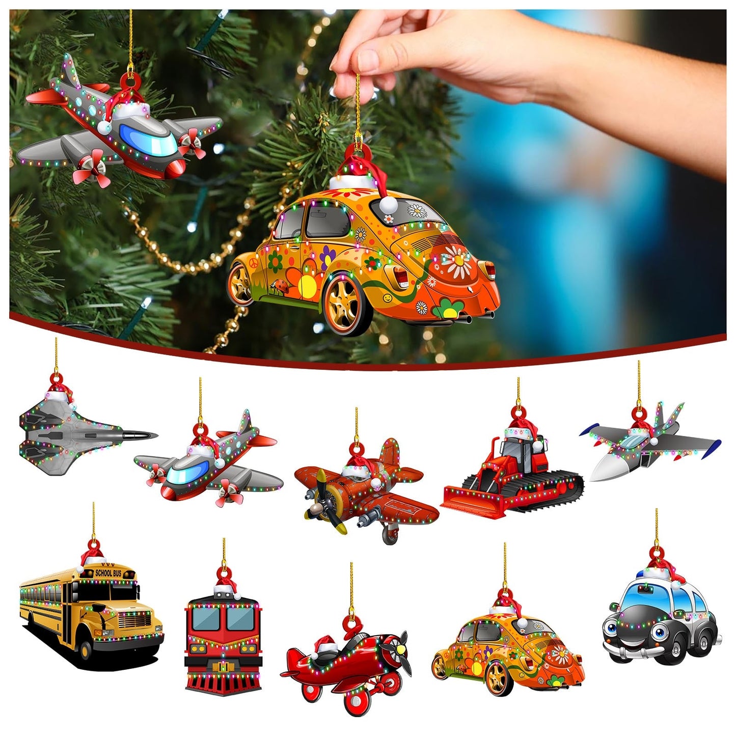 Car Airplane Truck Christmas Ornaments