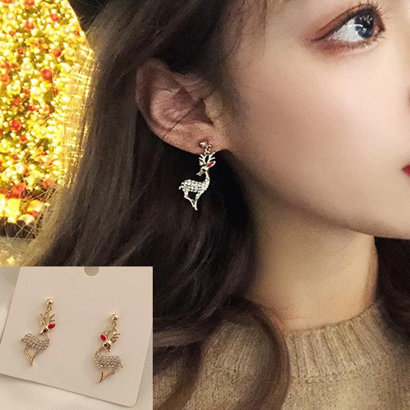 Snowflake Elk Deer Drop Earring Merry Christmas