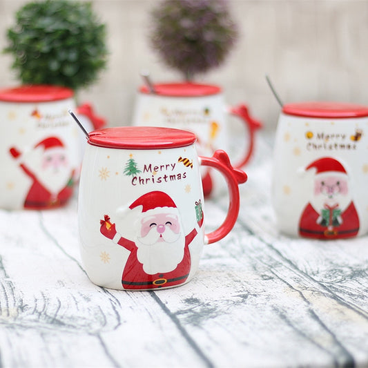 Piece of Gift Santa Mug With Cover And Spoon Coffee Mug
