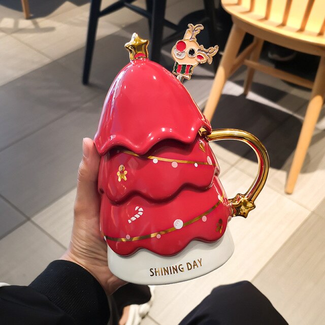 Christmas Tree Themed Stirring Coffee Mug With Lid