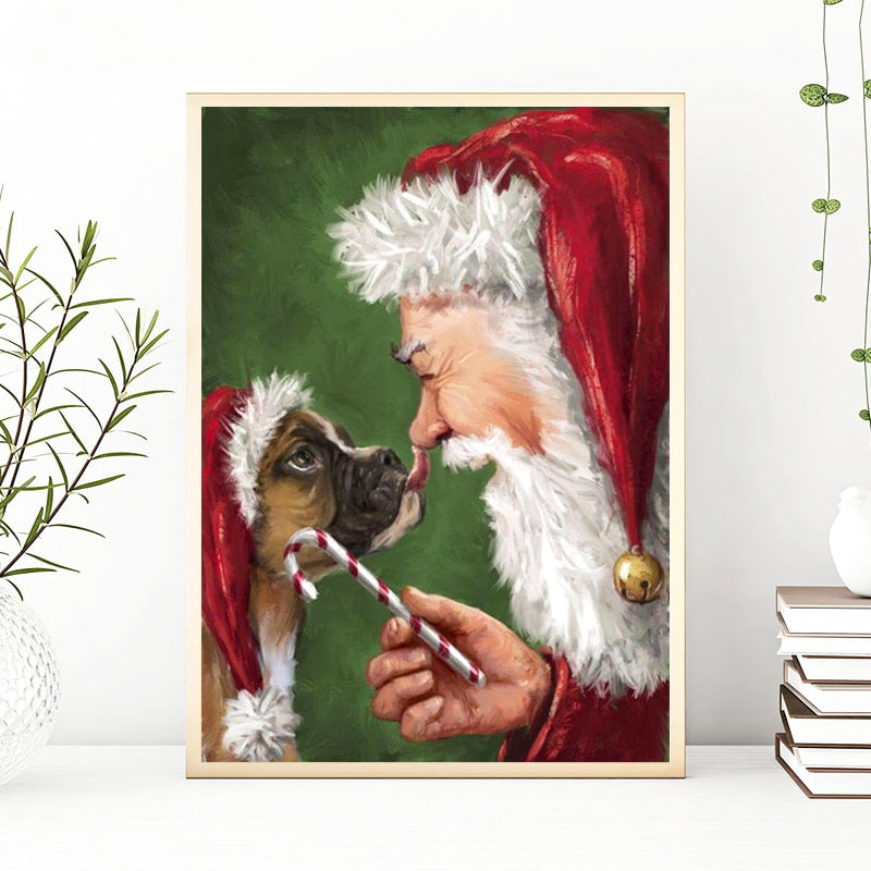 Santa Claus and Dog Canvas Painting