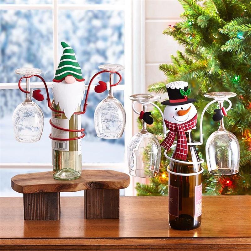 Christmas Wine Glass Holder Iron Wine Bottle Glass Rack Ornaments