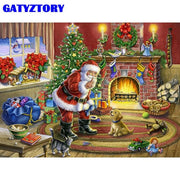 Santa Claus And Dog Landscape Painting By Numbers For Kids