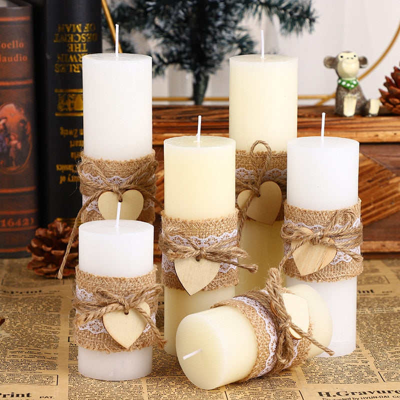 Rustic White Candle Set With Lace