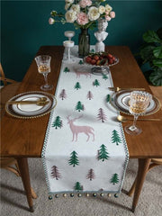 Christmas Table Runner Elk Xmas Tree Print Long Table Cover Jacquard Bed Towel