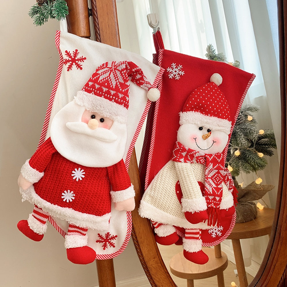 Knit Christmas Stockings Snowman Santa Xmas