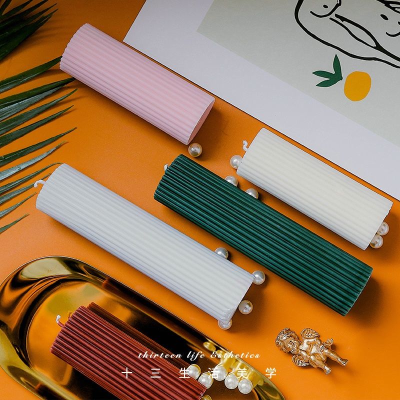 Vertical Striped Green Pillar Candles Dinner