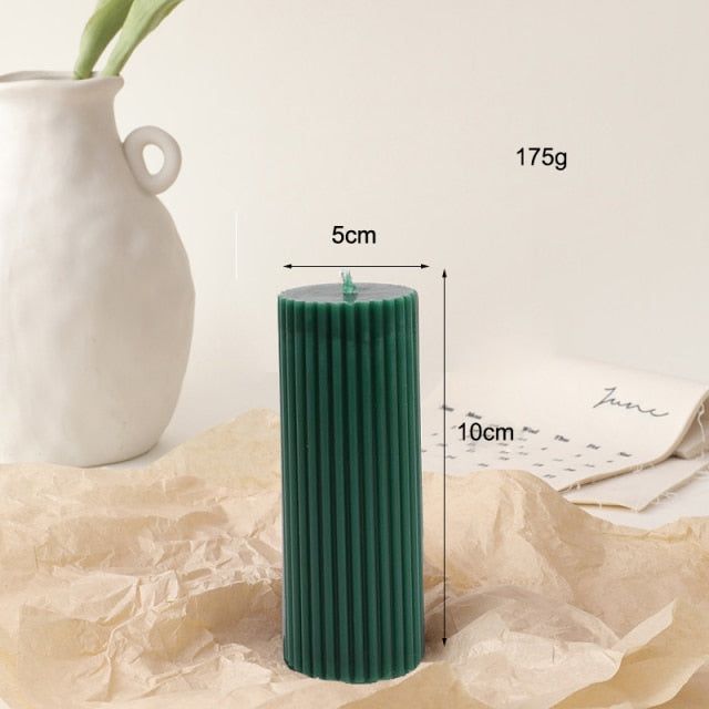 Vertical Striped Green Pillar Candles Dinner